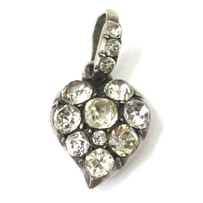 Antique Victorian Sterling Silver Witch's Heart Witchy Diamond Paste Heart Charm Pendant