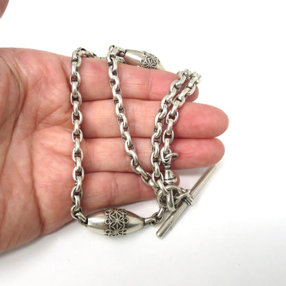 RARE Antique Victorian Sterling Silver Albert Pocket Watch Chain Necklace