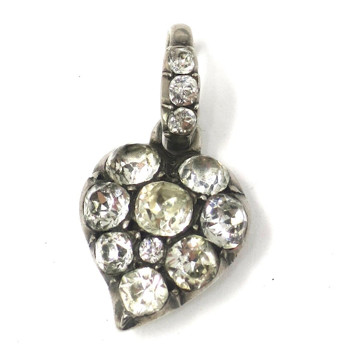 Antique Victorian Sterling Silver Witch's Heart Witchy Diamond Paste Heart Charm Pendant