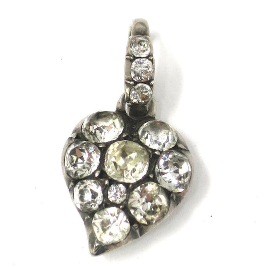 Antique Victorian Sterling Silver Witch's Heart Witchy Diamond Paste Heart Charm Pendant