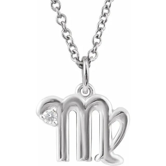 Solid 925 Sterling Silver .015 CT Natural Diamond Virgo Zodiac Charm 16-18" Necklace