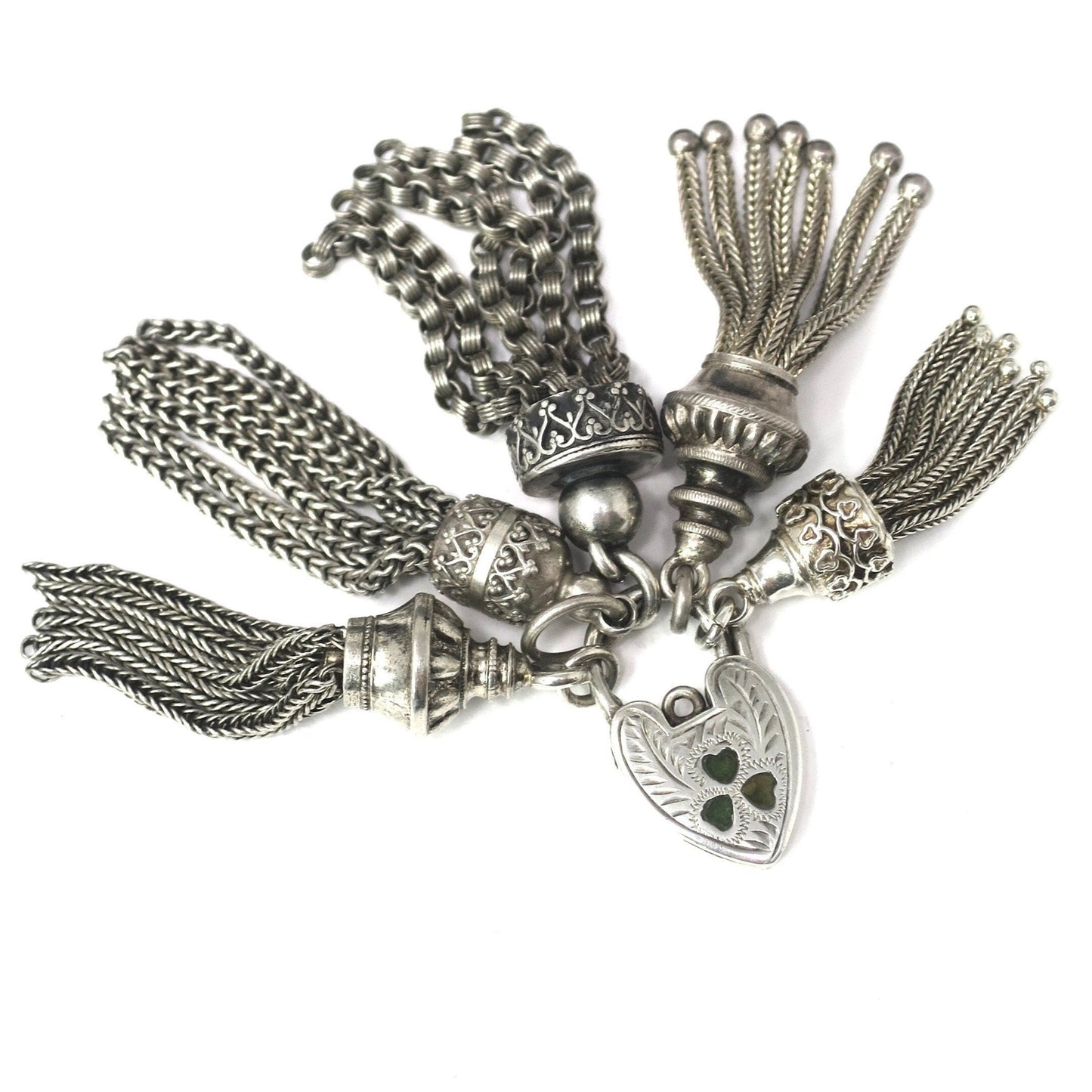 Vintage Victorian Style Irish Sterling Silver Hand Engraved Heart Padlock, Connector, Fasteners