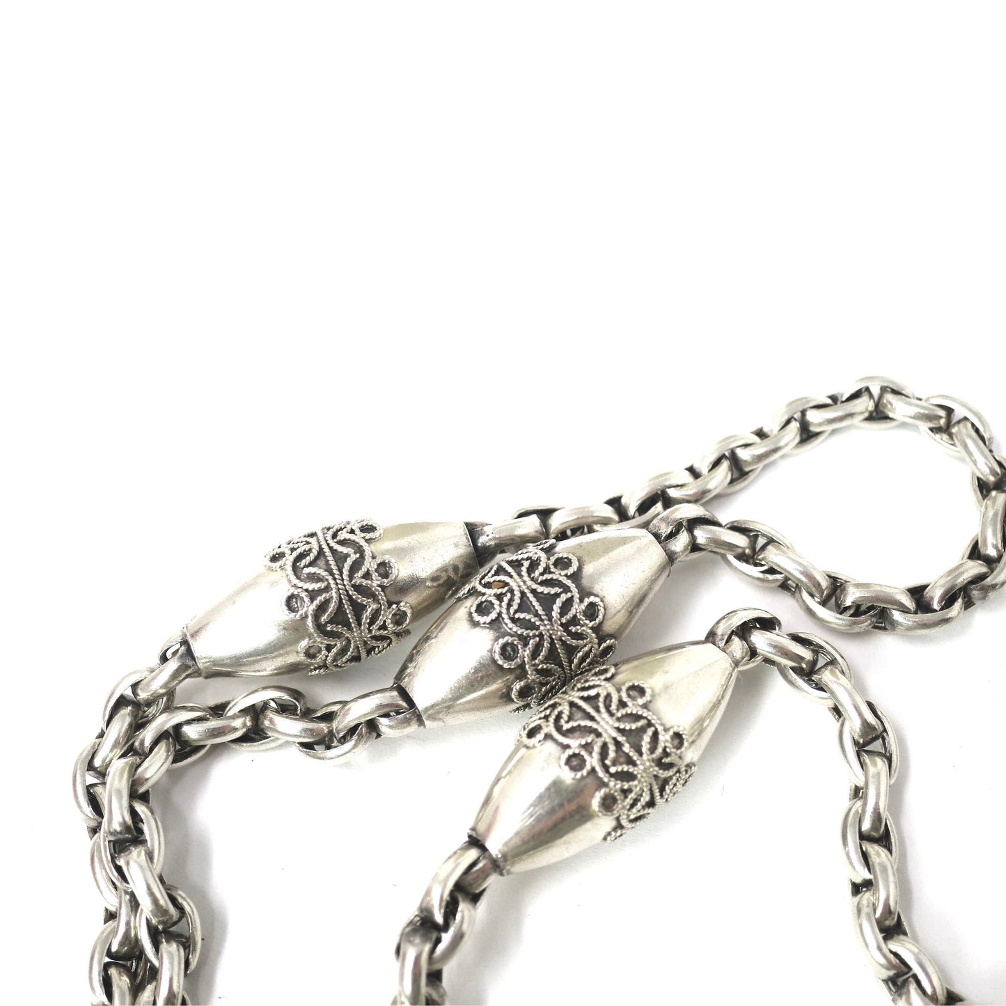 RARE Antique Victorian Sterling Silver Albert Pocket Watch Chain Necklace