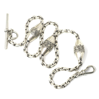 RARE Antique Victorian Sterling Silver Albert Pocket Watch Chain Necklace