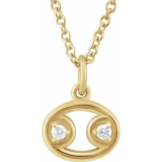 14K Yellow Gold .015 CT Natural Diamond Cancer Zodiac Charm 16-18" Necklace
