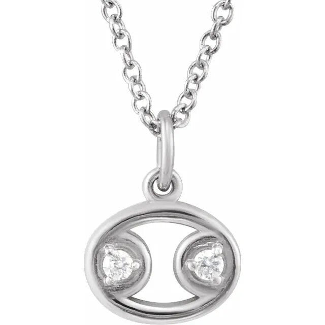 Solid 925 Sterling Silver .015 CT Natural Diamond Cancer Zodiac Charm 16-18" Necklace