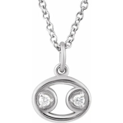 Solid 925 Sterling Silver .015 CT Natural Diamond Cancer Zodiac Charm 16-18" Necklace