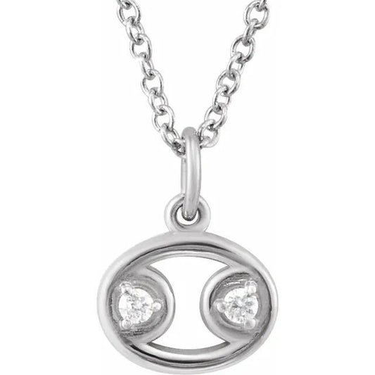 Solid 925 Sterling Silver .015 CT Natural Diamond Cancer Zodiac Charm 16-18" Necklace