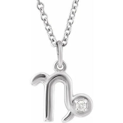 Solid 925 Sterling Silver .015 CT Natural Diamond Capricorn Zodiac Charm 16-18" Necklace