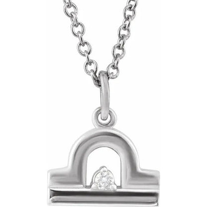 Solid 925 Sterling Silver .015 CT Natural Diamond Libra Zodiac Charm 16-18" Necklace