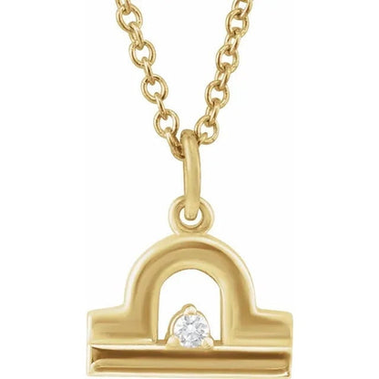 14K Yellow Gold .015 CT Natural Diamond Libra Zodiac Charm 16-18" Necklace