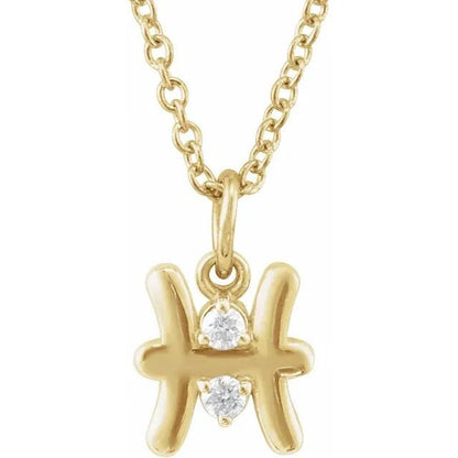 14K Yellow Gold .015 CT Natural Diamond Pisces Zodiac Charm 16-18" Necklace