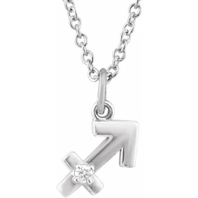 Solid 925 Sterling Silver .015 CT Natural Diamond Sagittarius Zodiac Charm 16-18" Necklace