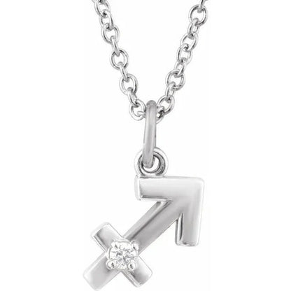 Solid 925 Sterling Silver .015 CT Natural Diamond Sagittarius Zodiac Charm 16-18" Necklace