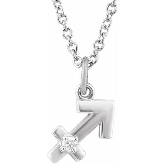 Solid 925 Sterling Silver .015 CT Natural Diamond Sagittarius Zodiac Charm 16-18" Necklace