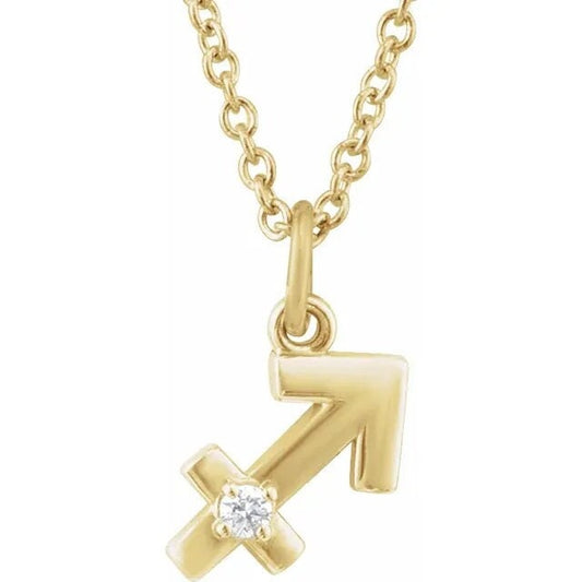 14K Yellow Gold .015 CT Natural Diamond Sagittarius Zodiac Charm 16-18" Necklace