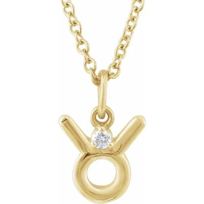 14K Yellow Gold .015 CT Natural Diamond Taurus Zodiac Charm 16-18" Necklace