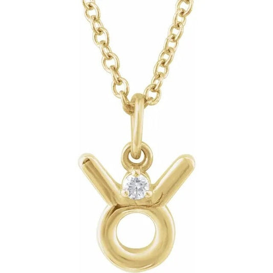 14K Yellow Gold .015 CT Natural Diamond Taurus Zodiac Charm 16-18" Necklace