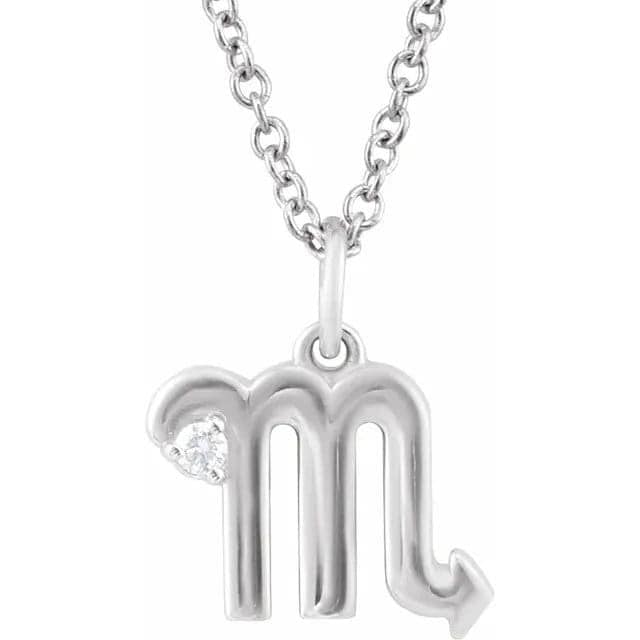 Solid 925 Sterling Silver .015 CT Natural Diamond Scorpio Zodiac Charm 16-18" Necklace