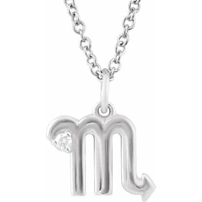 Solid 925 Sterling Silver .015 CT Natural Diamond Scorpio Zodiac Charm 16-18" Necklace