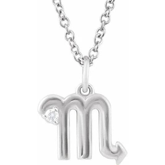 Solid 925 Sterling Silver .015 CT Natural Diamond Scorpio Zodiac Charm 16-18" Necklace