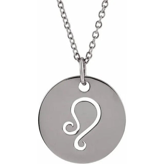 Sterling Silver 16.5 mm Leo Lion Zodiac Disc Charm/Pendant Necklace