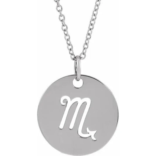 Sterling Silver 16.5 mm Scorpio Zodiac Disc Charm/Pendant Necklace