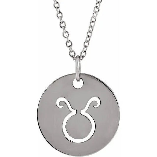 Sterling Silver 16.5 mm Taurus Zodiac Disc Charm/Pendant Necklace