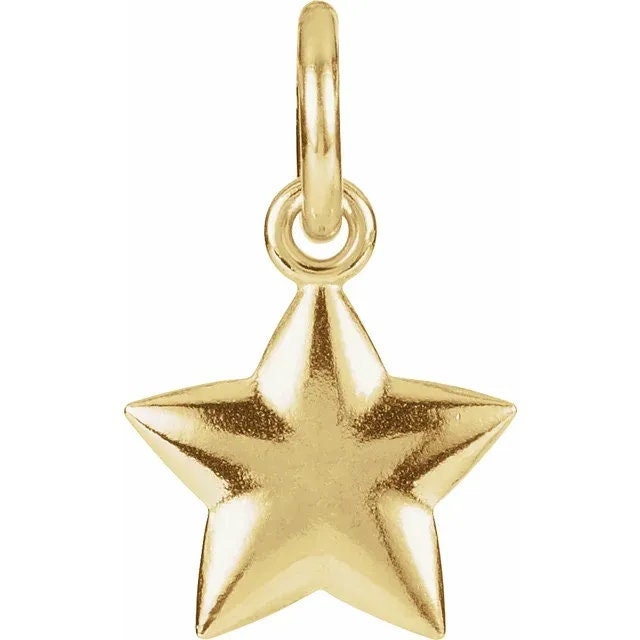 14K Yellow Gold 15.75x9.75 mm Puffed Star Charm Necklace
