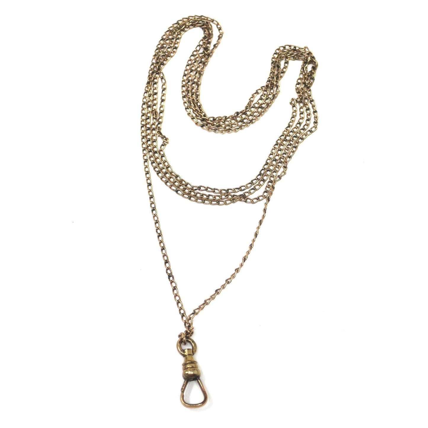 Antique Rose Gold Filled Cable Links Sautoir Muff Guard Chain Necklace, 49" inches