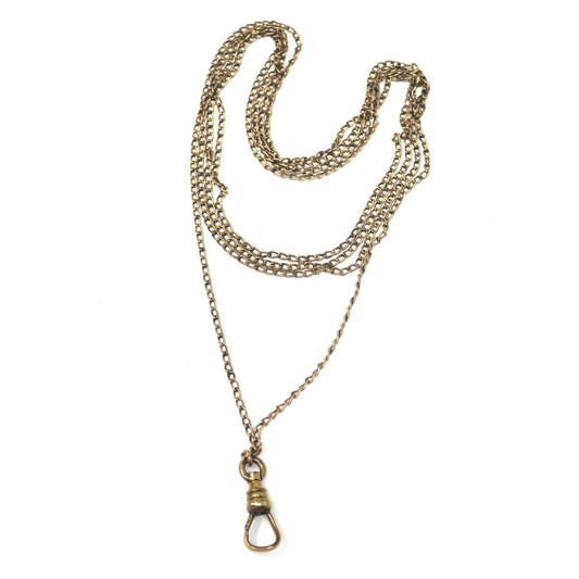 Antique Rose Gold Filled Cable Links Sautoir Muff Guard Chain Necklace, 49" inches