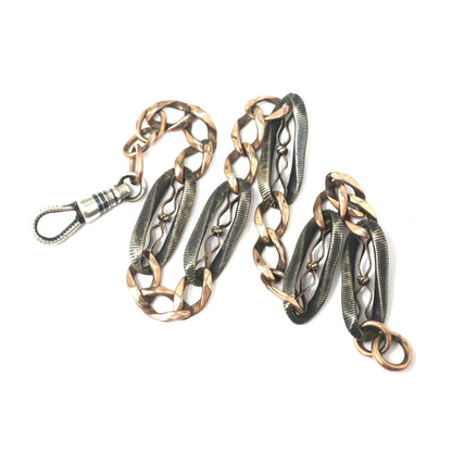 Antique Victorian Niello 800 Silver & Rose Gold Gilt Pocket Watch Chain Bracelet MB22