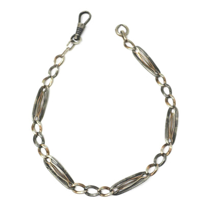 Antique Victorian Niello 800 Silver Pocket Watch Chain Bracelet with Rose Gold Gilt MB42