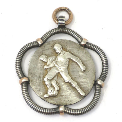 Antique Victorian Soccer Fob Pendant: Niello & Rose Gold, 800 Silver N5