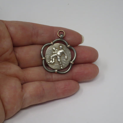 Antique Victorian Soccer Fob Pendant: Niello & Rose Gold, 800 Silver N5