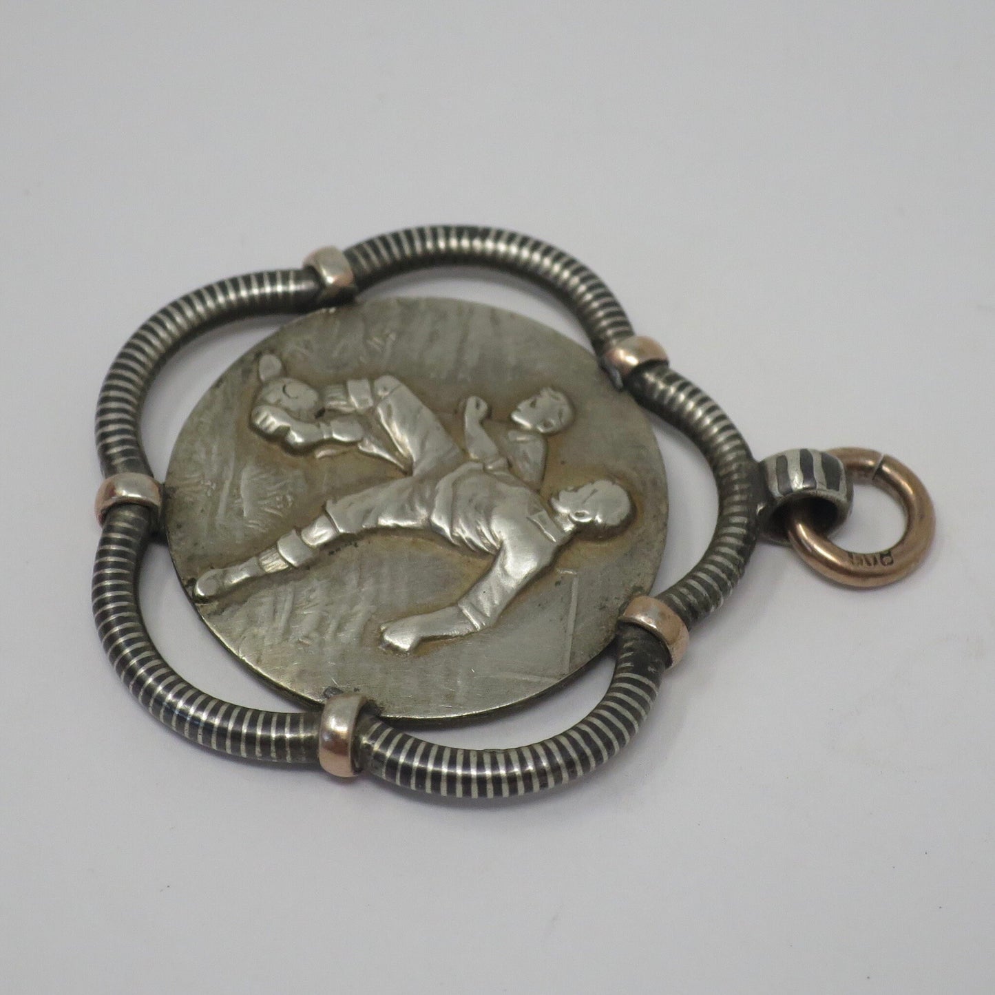 Antique Victorian Soccer Fob Pendant: Niello & Rose Gold, 800 Silver N5