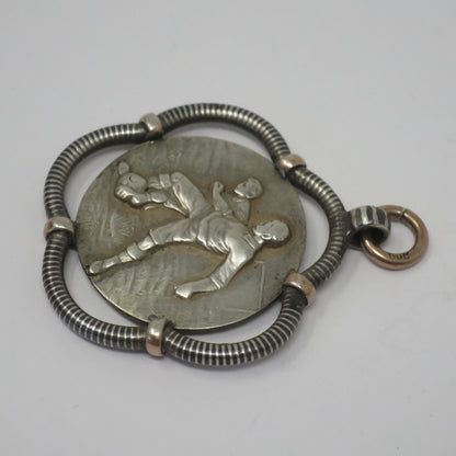 Antique Victorian Soccer Fob Pendant: Niello & Rose Gold, 800 Silver N5