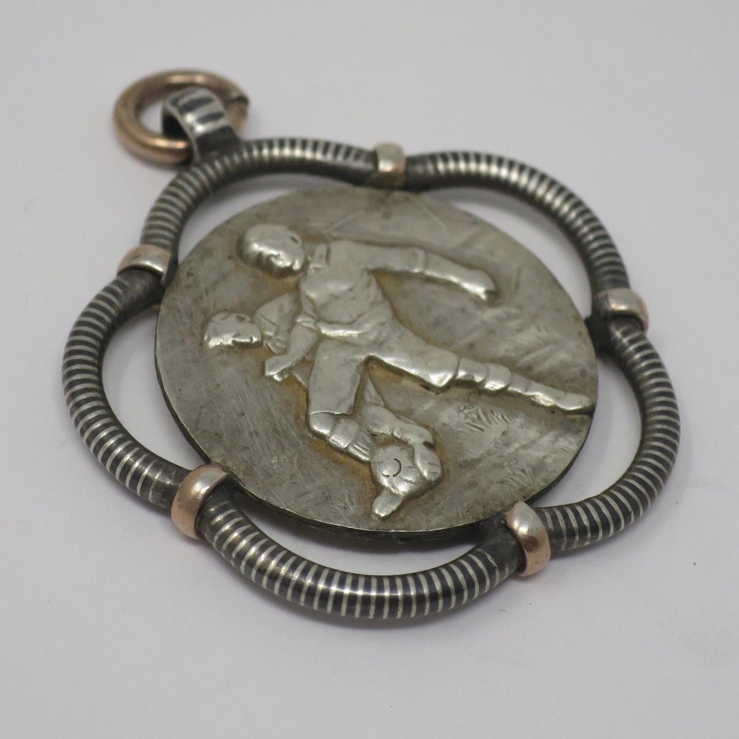 Antique Victorian Soccer Fob Pendant: Niello & Rose Gold, 800 Silver N5