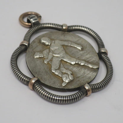 Antique Victorian Soccer Fob Pendant: Niello & Rose Gold, 800 Silver N5