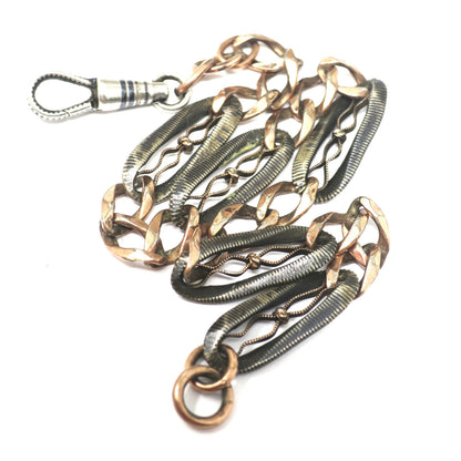 Antique Victorian Niello 800 Silver & Rose Gold Gilt Pocket Watch Chain Bracelet MB22