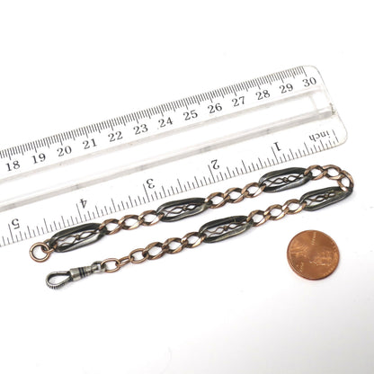 Antique Victorian Niello 800 Silver & Rose Gold Gilt Pocket Watch Chain Bracelet MB22