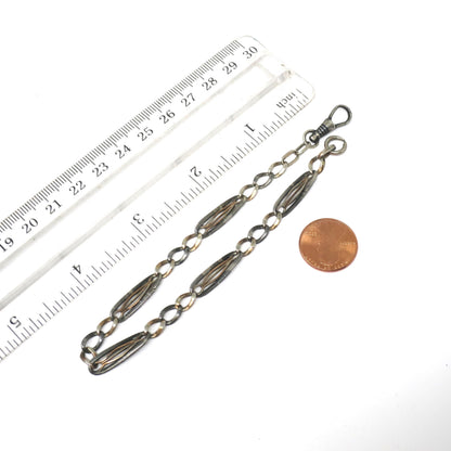 Antique Victorian Niello 800 Silver Pocket Watch Chain Bracelet with Rose Gold Gilt MB42