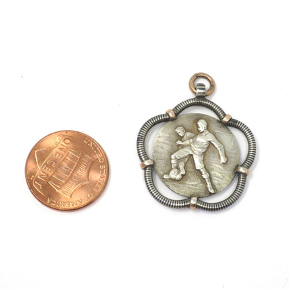 Antique Victorian Soccer Fob Pendant: Niello & Rose Gold, 800 Silver N5