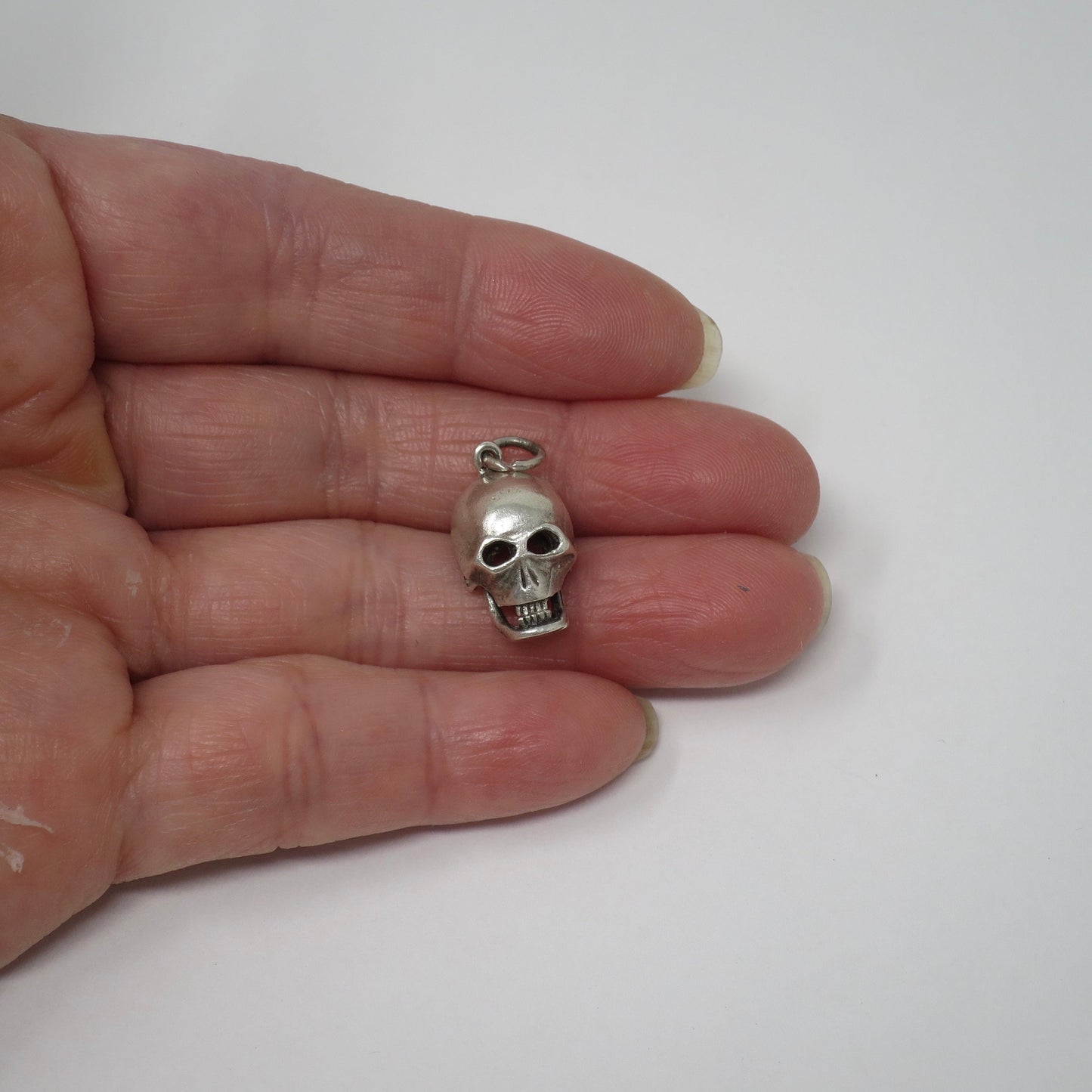 Vintage 1970's Sterling Silver Skull Charm with Opening Jaw & Moving Eyes