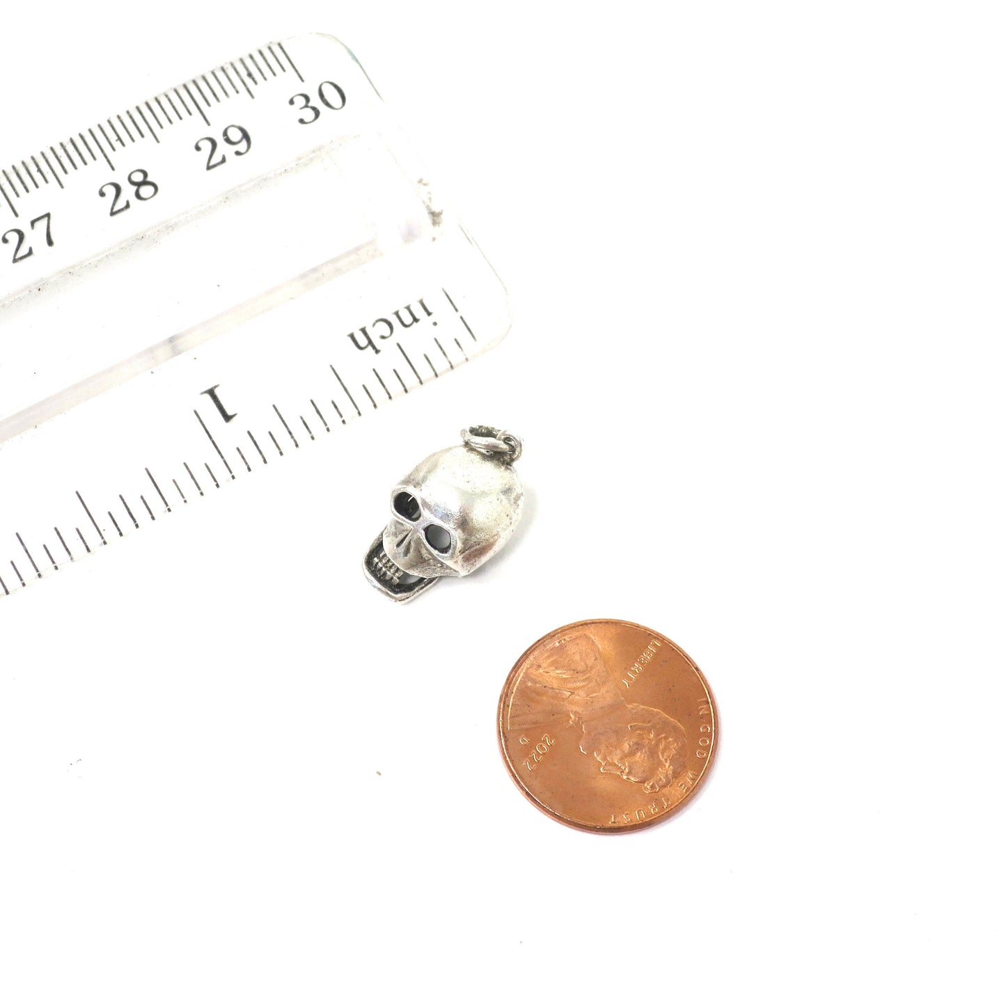 Vintage 1970's Sterling Silver Skull Charm with Opening Jaw & Moving Eyes