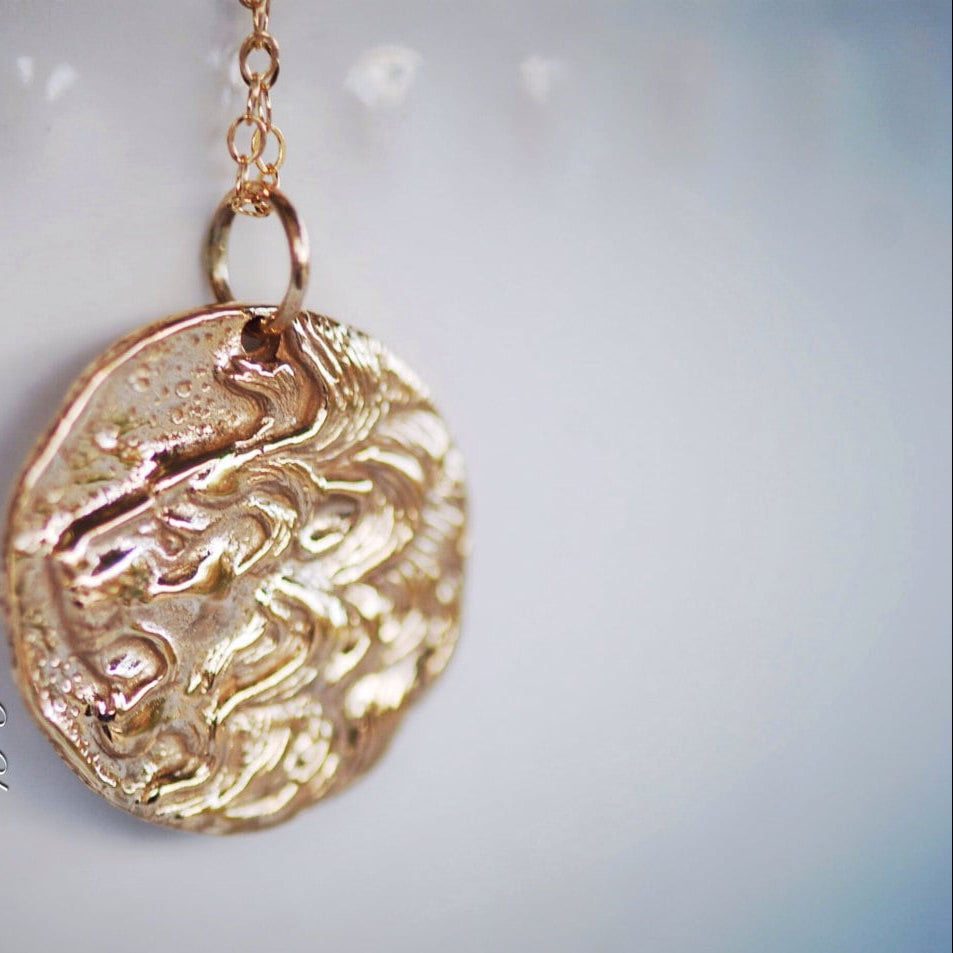 Natural Bronze Lion Head Greek Coin Pendant