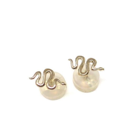 Solid Tiny 14K Yellow Gold Pair Snake Serpent Post Earrings