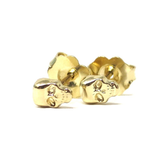 14K Yellow Gold Petite Skull Stud Earrings