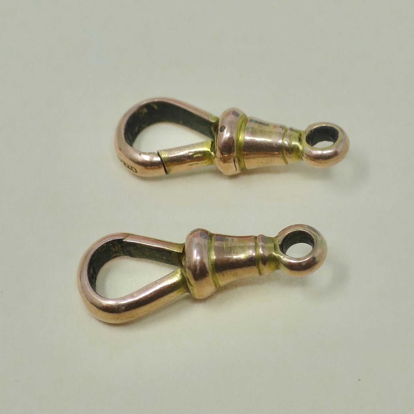 Antique Edwardian 9ct Rose Gold Dog Clips: Fob & Charm Fasteners