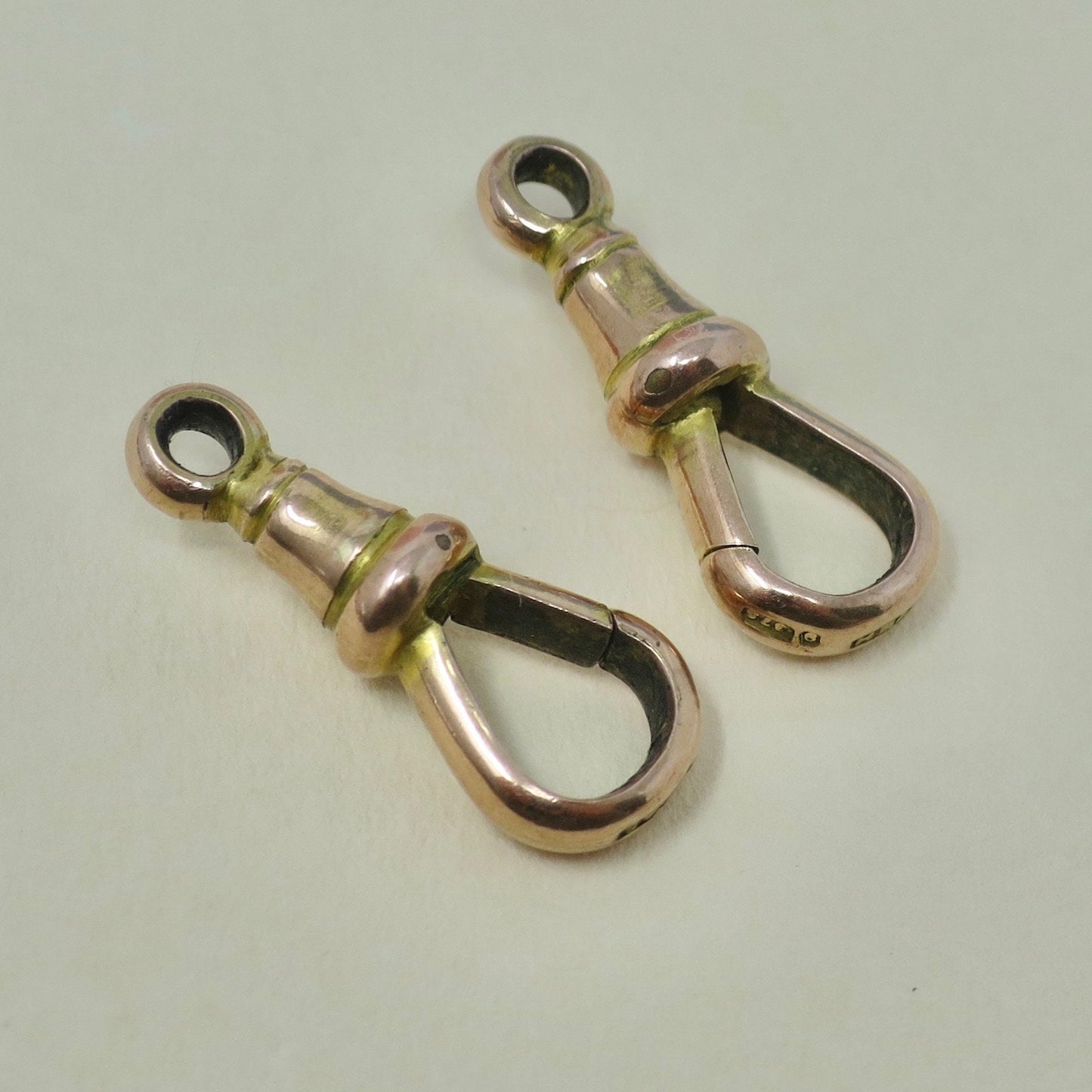 Antique Edwardian 9ct Rose Gold Dog Clips: Fob & Charm Fasteners